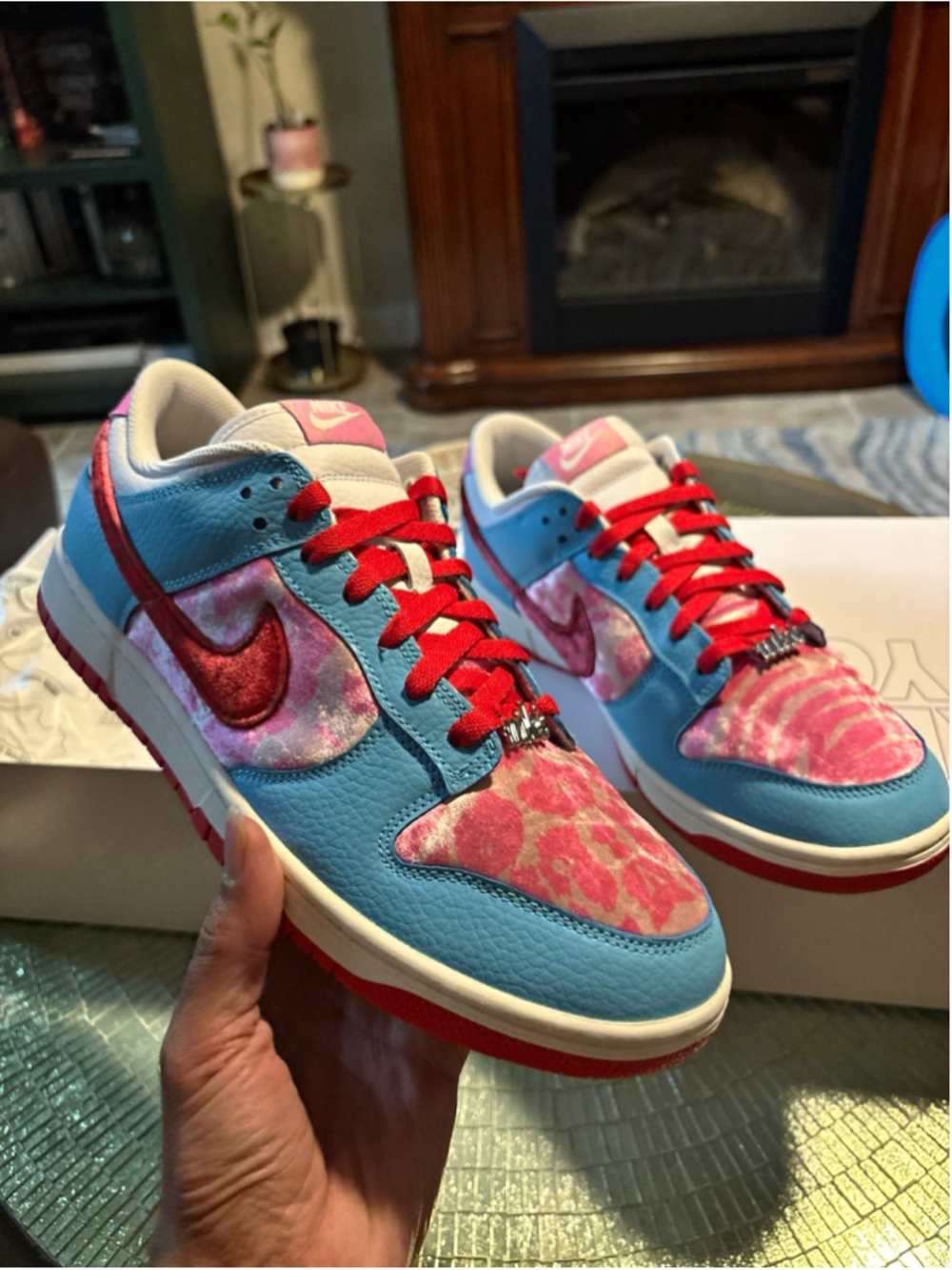 Nike Dunk Low Mens Colorblock Blue Pink Red White Lace Up Rubber New Box 1 of 1